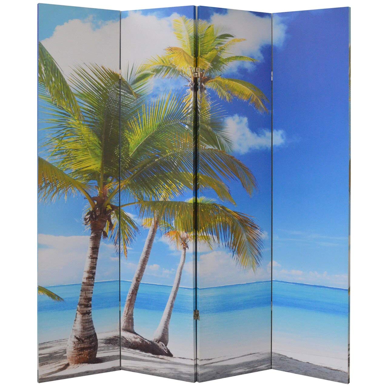 Legacy Decor 4-Panel Canvas Room Screen Divider Double Sided Digital Print Virgin Islands Beach Design