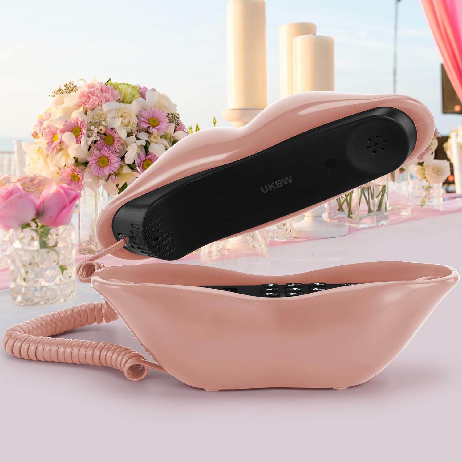 UKBW Audio Guest Book Wedding Phone, 32G Record Customized Audio Message,Interesting Mouth Lip-Shaped Audio Guestbook for Birthdays Parties Confessions Special Occasions (Pink) - Image 7