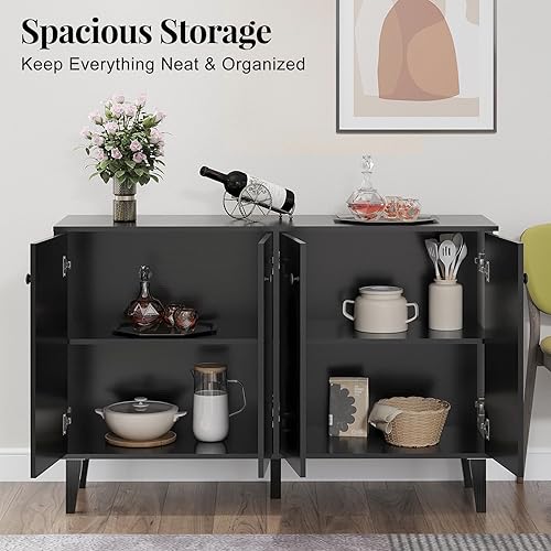 Miniatura 5 de Panana Sideboard Buffet Cabinet Kitchen Storage Cabinet Living Room 4 Doors Console Table (Black) Negro -,Blanco