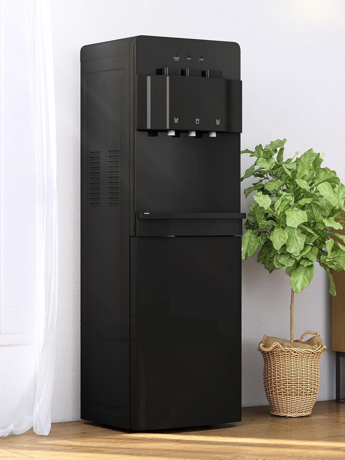 Bottom Loading Water Cooler Dispenser Hot & Cold Water Dispenser Holds 3 or 5 Gallon Bottle Anti-Scalding Design Storage Cabinet & Child Safety Lock Home Kitchens Office Black