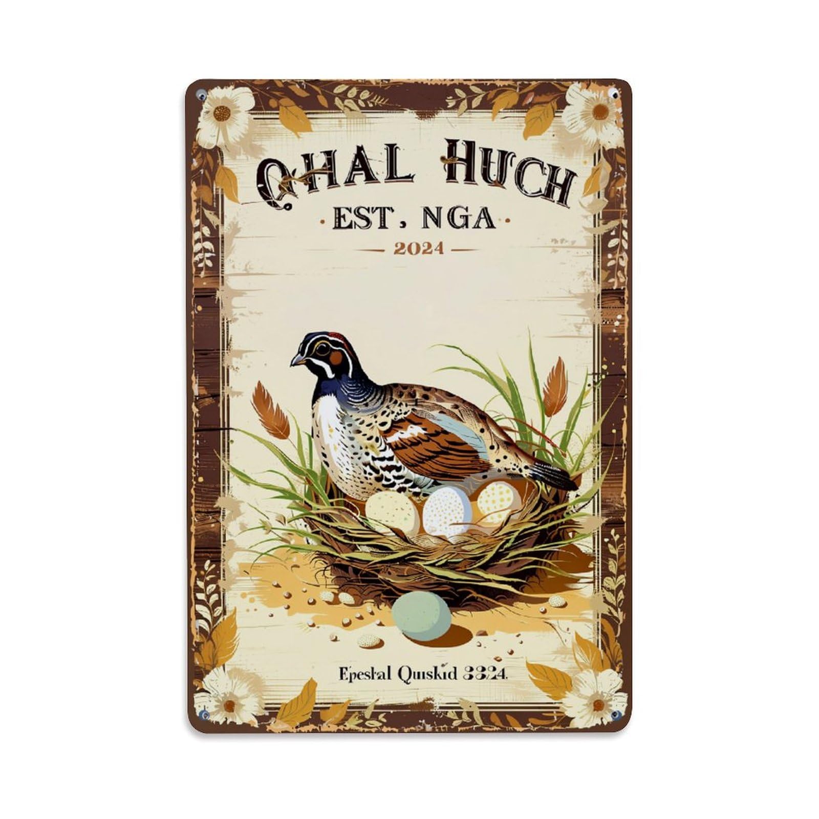 Quail Nest Eggs Floral Border Retro Metal Tin Sign, Vintage Metal Poster for Bar, Home, Man Cave, Kitchen, Laundry Room Art Decor 8x12 Inch