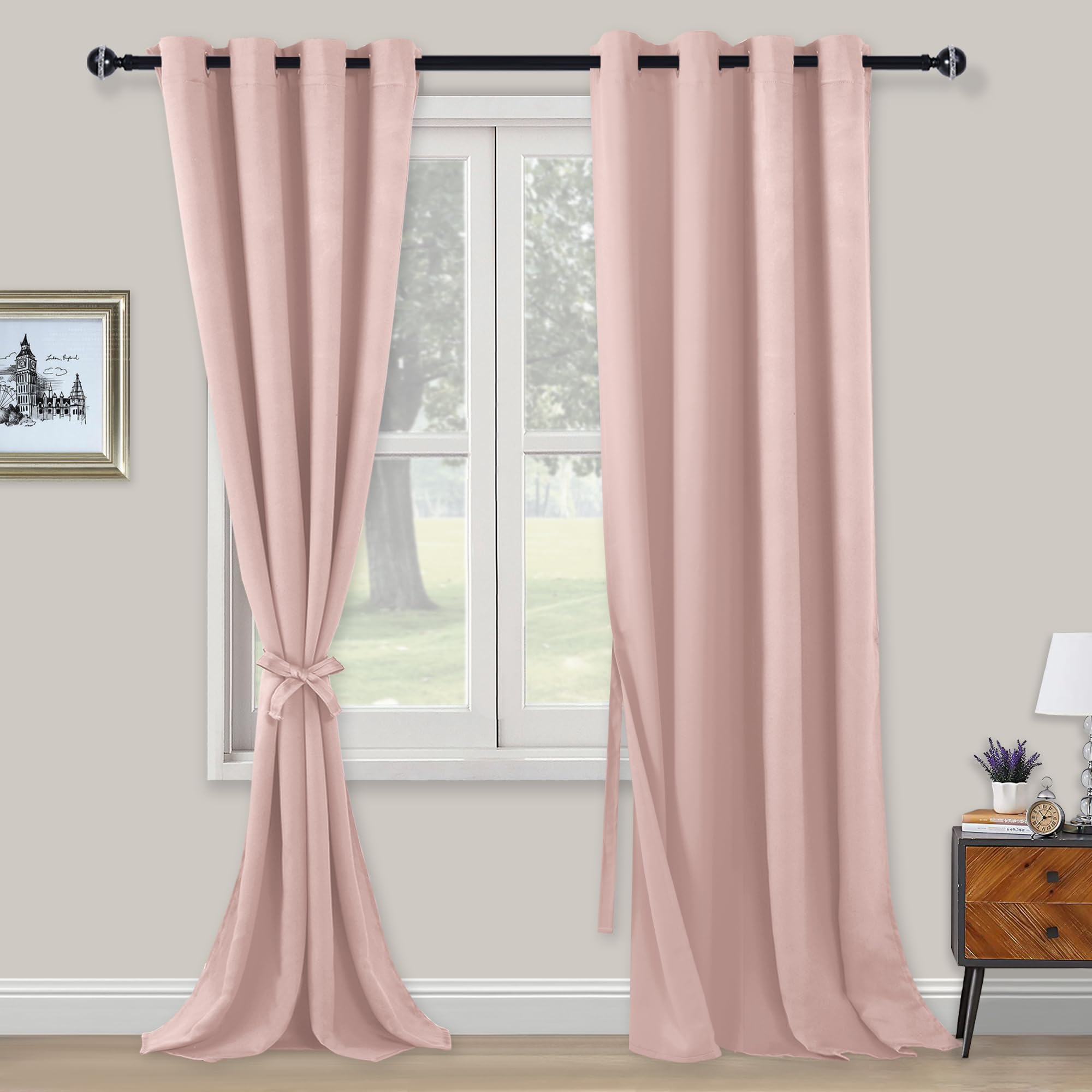 XWZO Cortinas opacas con ollaos, 2 piezas, cortinas con lazos, cortinas opacas para dormitorio, salón, oficina, 260 x 140 cm, rosa claro