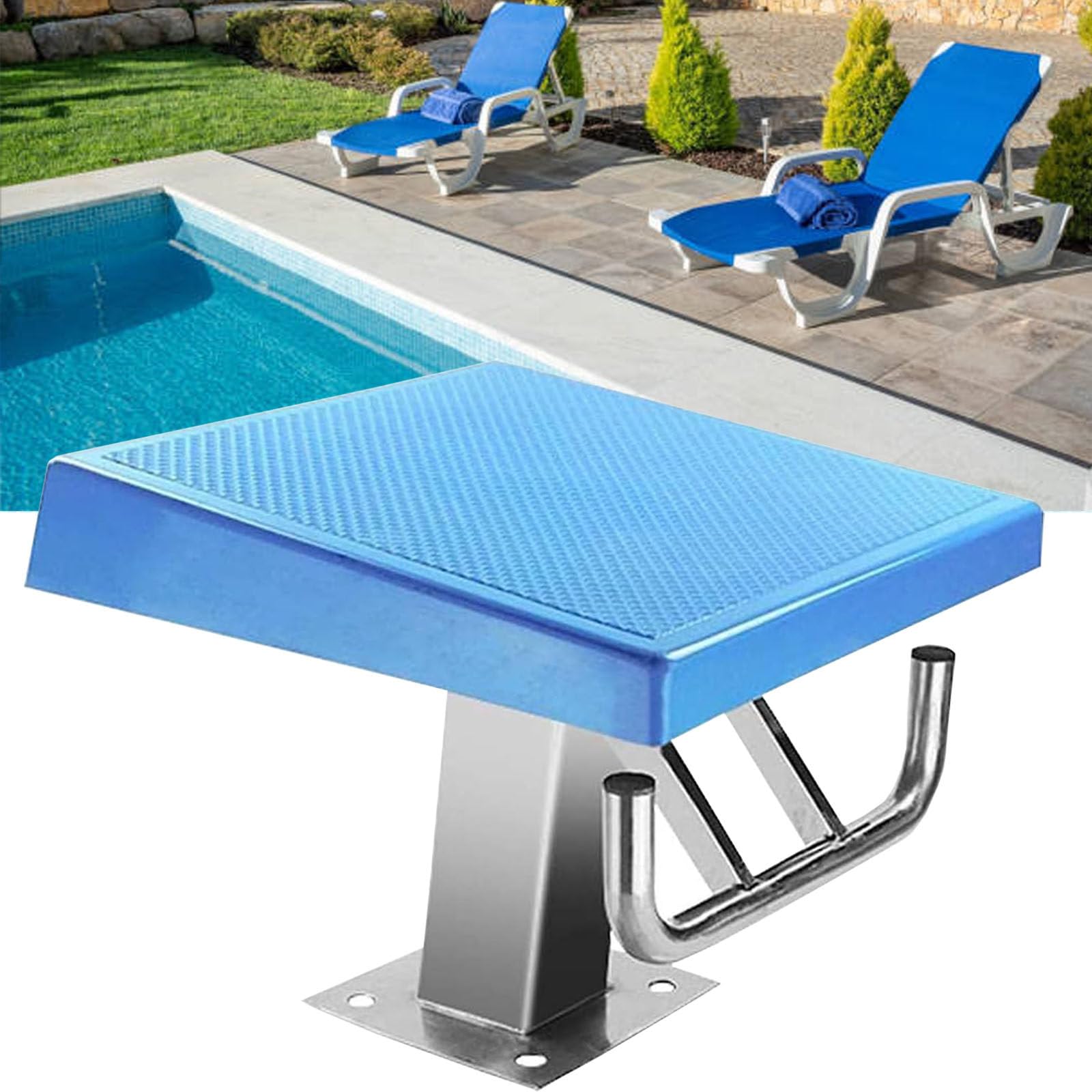 Pool-Sprungturm, Sprungbrett mit Sockel aus Edelstahl 304, rutschfeste Arbeitsplatte, die um 15° Geneigt ist, Tauchausrüstung für den Wettkampf, Tragfähigkeit 440 lbs
