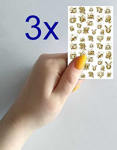 Miniatura 2 de Nail Stickers Decal Transfers (5 Sheets) FLONZNAIL Sodiac Signs Vintage Golden Illustration