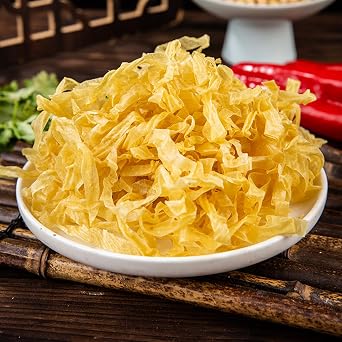 JTEDZI Dried Tofu Skin Strips, 14.1 Oz (400g) Bean Curd Strips, Natural Soy Tofu Strips