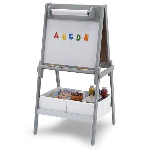 Miniatura 11 de Delta Children Caballete de almacenamiento Chelsea de doble cara con rollo de papel e imanes, ideal para artes y manualidades, dibujo, educación en