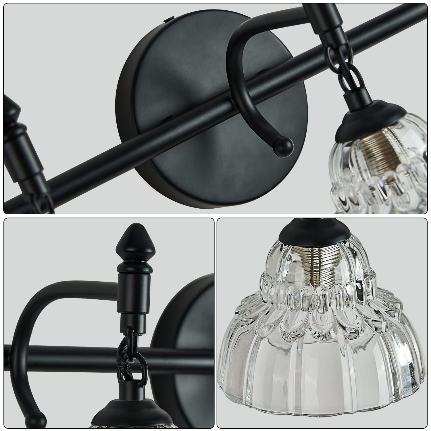 OFFDARKS Bathroom Vanity Light Fixtures Vintage Vanity Lighting Fixture Over Mirror 3 Lights Matte Black Wall Sconce for Bedroom Kitchen Dressing Room Living Room Hallway