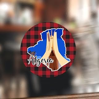 Algeria Tag Stickers Round Decals Algeria Landscapes Cityscape Red Plaid Vinyl Tag Sticker Round Decal Gift World Traveler Round Stickers for Baking Card Gift Wrapping 2inch 100PCS