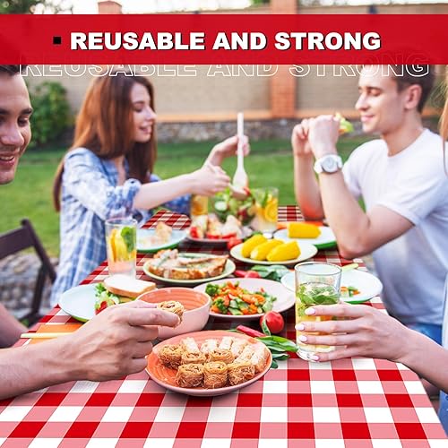 Miniatura 6 de Boao 6 manteles de plástico de Navidad de 72 x 30 pulgadas para mesas de 6 pies, manteles desechables con elástico ajustable elástico para