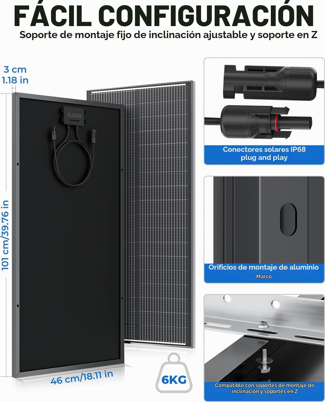 Módulo solar de 12 V, módulo PV, panel solar de 18 BB, paneles solares monocristalinos para caravana, balcón, cobertizo de jardín, barco (100w black) | Módulos fotovoltaicos monocristalinos tipo N 18BB para RV, marina, techo, granja, remolque, sistema fue