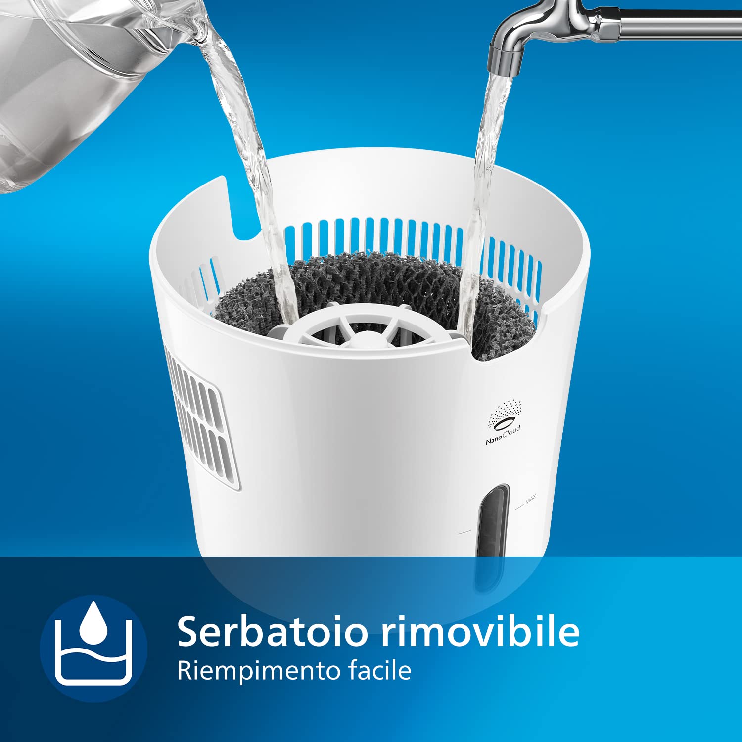 Umidificatore d'aria Philips serie 2000 - Umidificatore per ambienti 38 m², NanoCloud, 2 velocità, serbatoio da 2 litri (HU4811/10), 220-240 V || 50/60 Hz || 15W