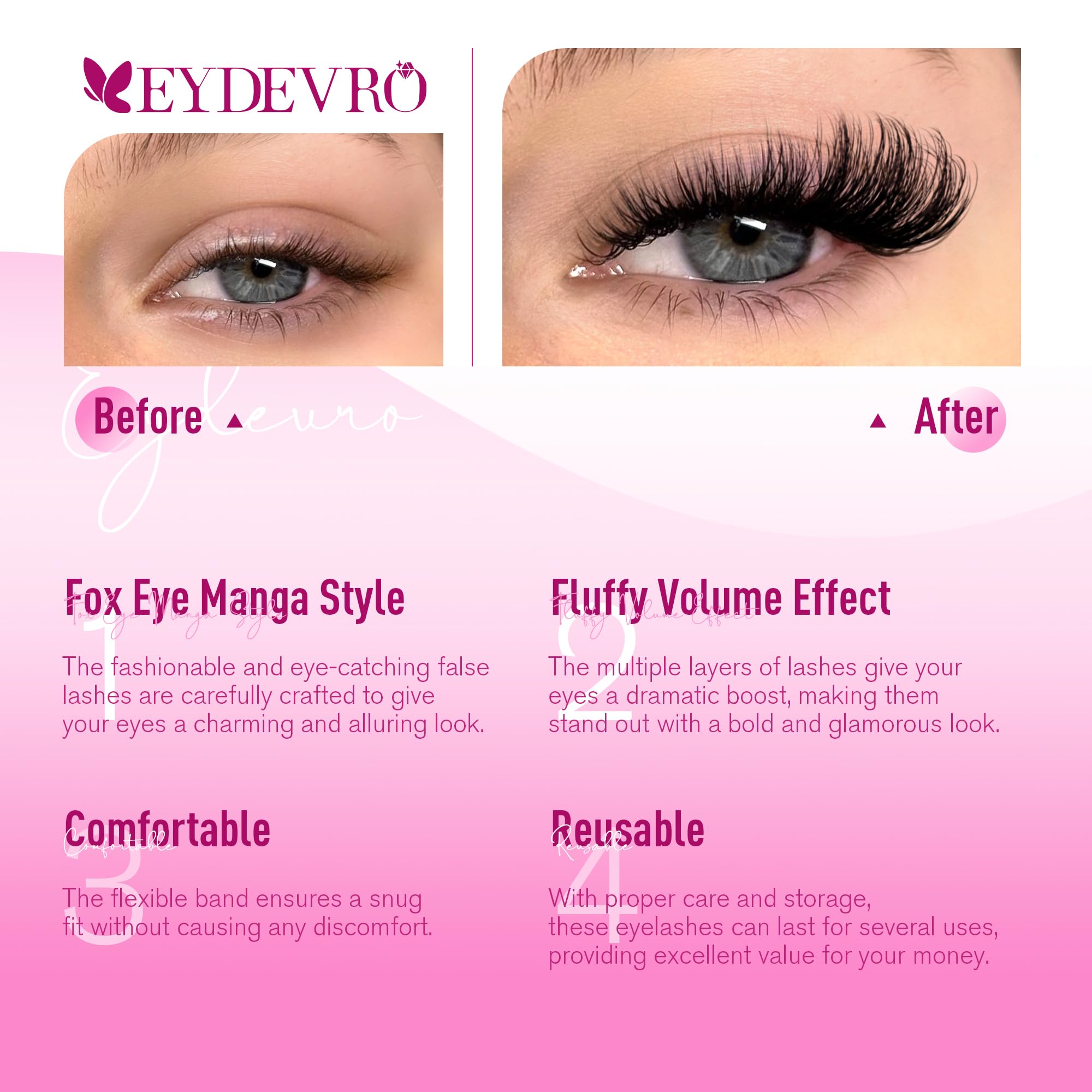 Manga Lashes Look False Eyelashes Anime Lashes Mink Wispy Fluffy Spiky 3D Volume Eyelashes Pack Korean Japanese Asian Cosplay Fake Eyelashes Look Like Individual Cluster 7 Pairs by EYDEVRO: Fox Volume