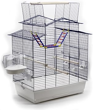 Großer XXL Vogelkäfig für Wellensittiche Kanarien Freisitz Gratis Badehaus Leiter und viel Zubehör (blau Weiss)
