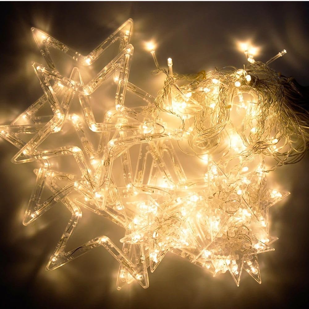 KHIZAR 6+6 Star Curtain Led Light Christmas Decoration Festival Occassional Diwali Ramadan Ganpati New Year Party Decor Led Lightings (Warm White) 1