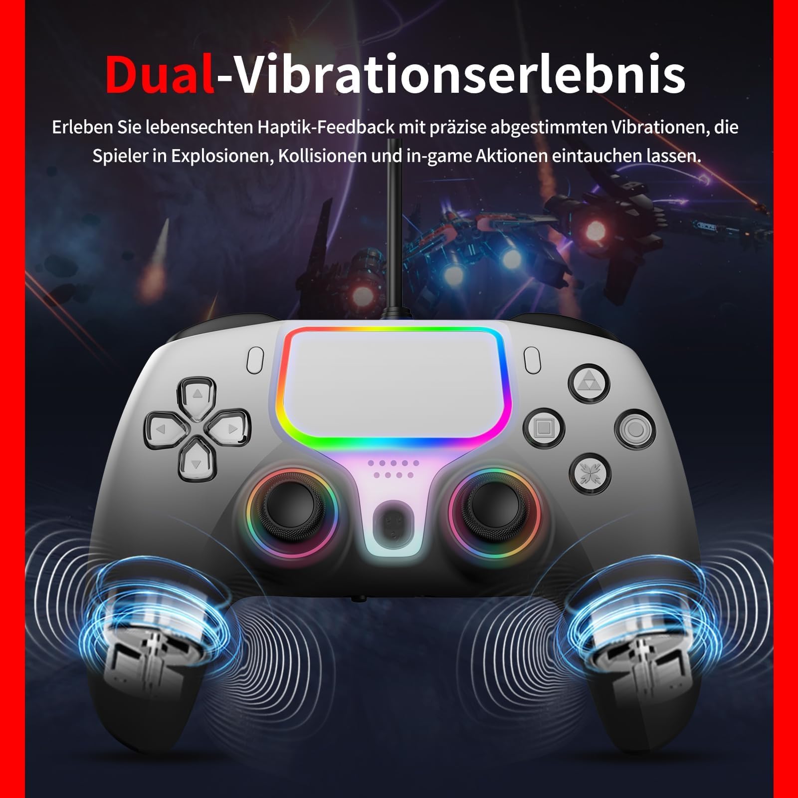 NBCP Wired Controller für PS5 Pro, Slim, PS4, PC/Steam – Kabelgebundenes Gamepad mit Turbo/Makrofunktionen, Dual-Vibration & 3,5-mm-Audiobuchse