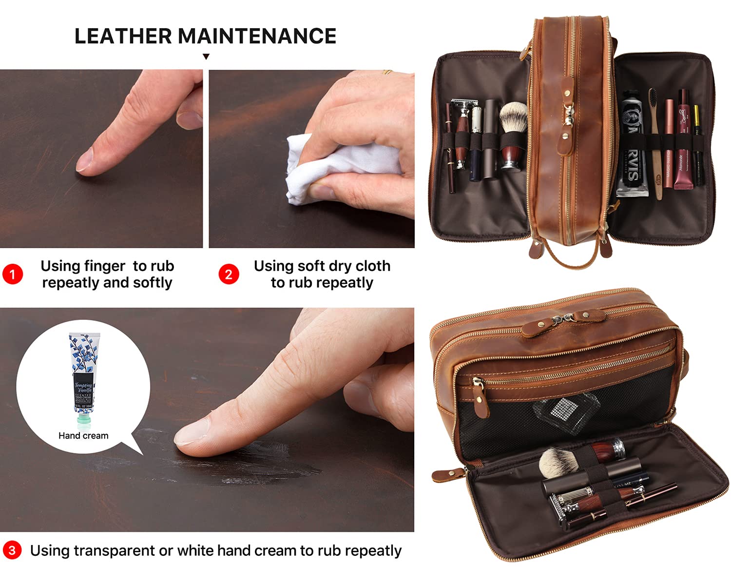 Personalisierte Leder-Kulturtasche für Herren, Reise-Rasier-Set, große Kosmetiktasche, Toilettenartikel, Badezimmer-Organizer