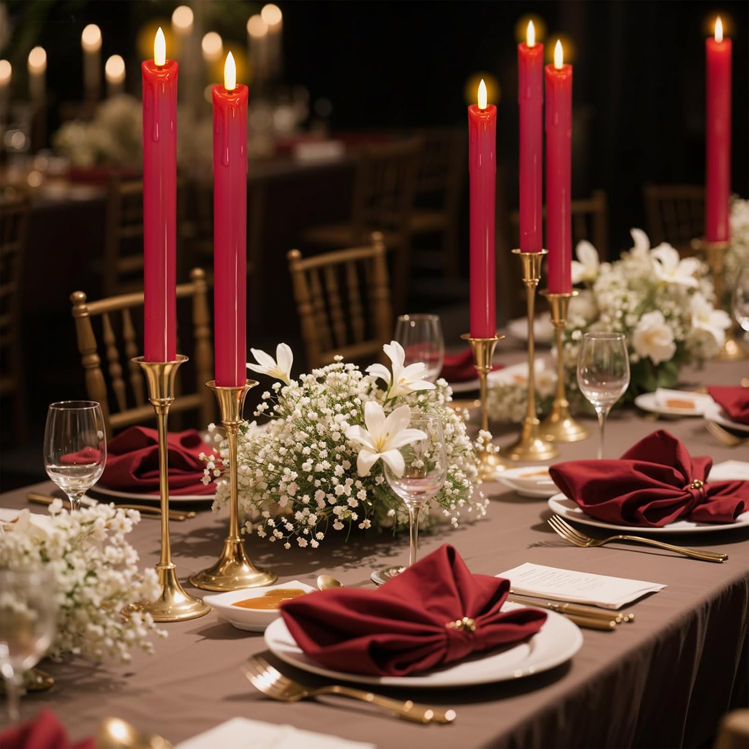 Dripping Flameless Taper Candles Flickering with Remote and Timer Battery Operated LED Taper Candle Real Wax 3D Wick Dinner Wedding Christmas Holiday Indoor Decor(3 Pack Red, 0.78" x 9.7")