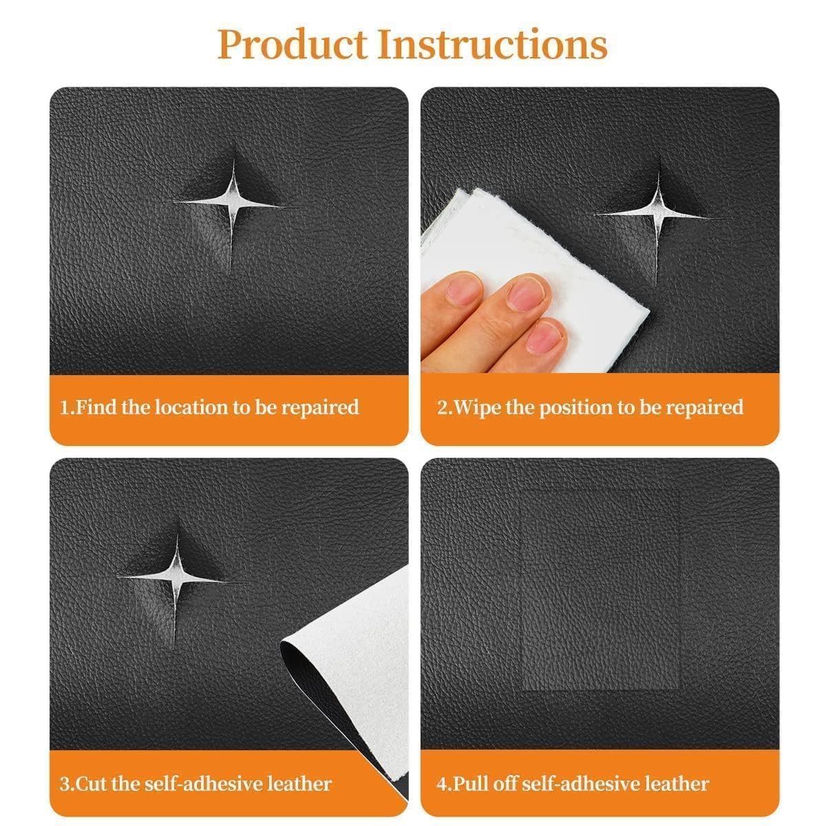 Comoticaa Self-Adhesive Genuine Leather Repair Patch 30 x 60cm Durable Leather Sheet for Sofa, Couch, Furniture, Car Seats, and Jackets Waterproof DIY Upholstery Repair Tape (Black) (1) 3