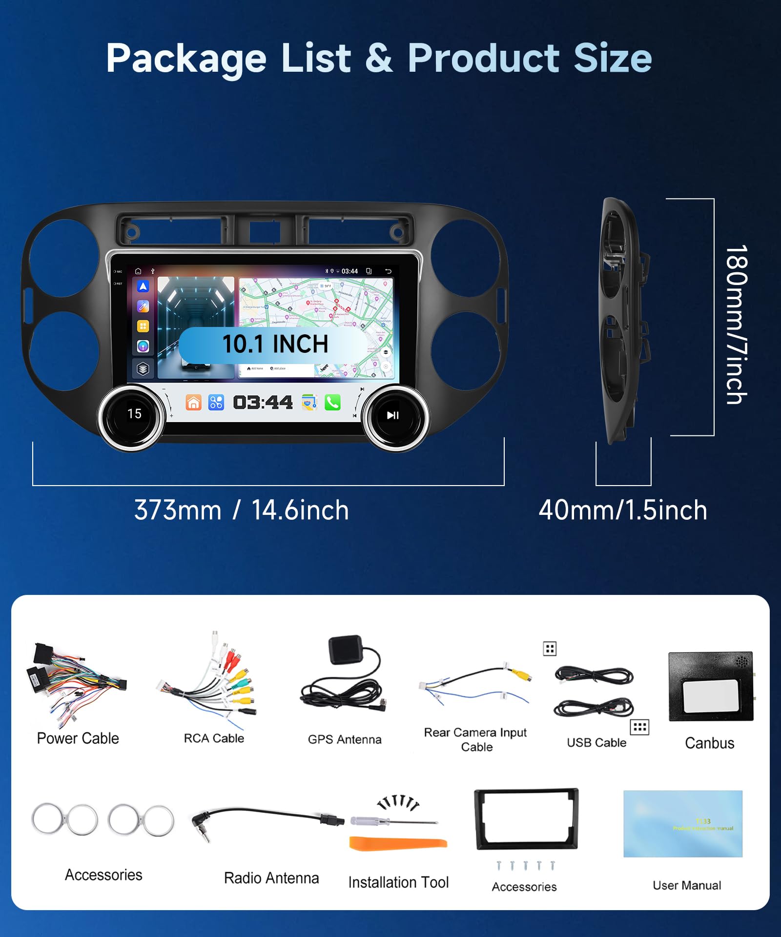 4G+64G VECHTEL 10,1" Autoradio 2 DIN pour VW Tiguan (2010-2016) Con Deux Boutons,Android 15,écran Tactile HD IPS CarPlay sans Fil,Android Auto,GPS,Wi-FI,Bluetooth 5.0,Radio FM RDS,caméra de recul