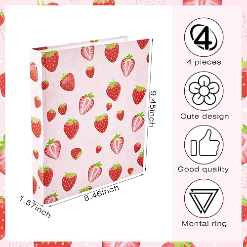 Miniatura 2 de Fainne 4 Pcs Mini Binders 3 Ring Binder 1 Inch 5.5 x 8.5 Inch Cute Fruit Binders Mini Decorative Binders Bulk for School Office Classroom Supplies
