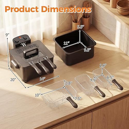 Miniatura 7 de ARLIME Freidora profunda de 1700 W con canasta, olla de encimera de 5 litros con canasta, temperatura ajustable y temporizador de 60 minutos,