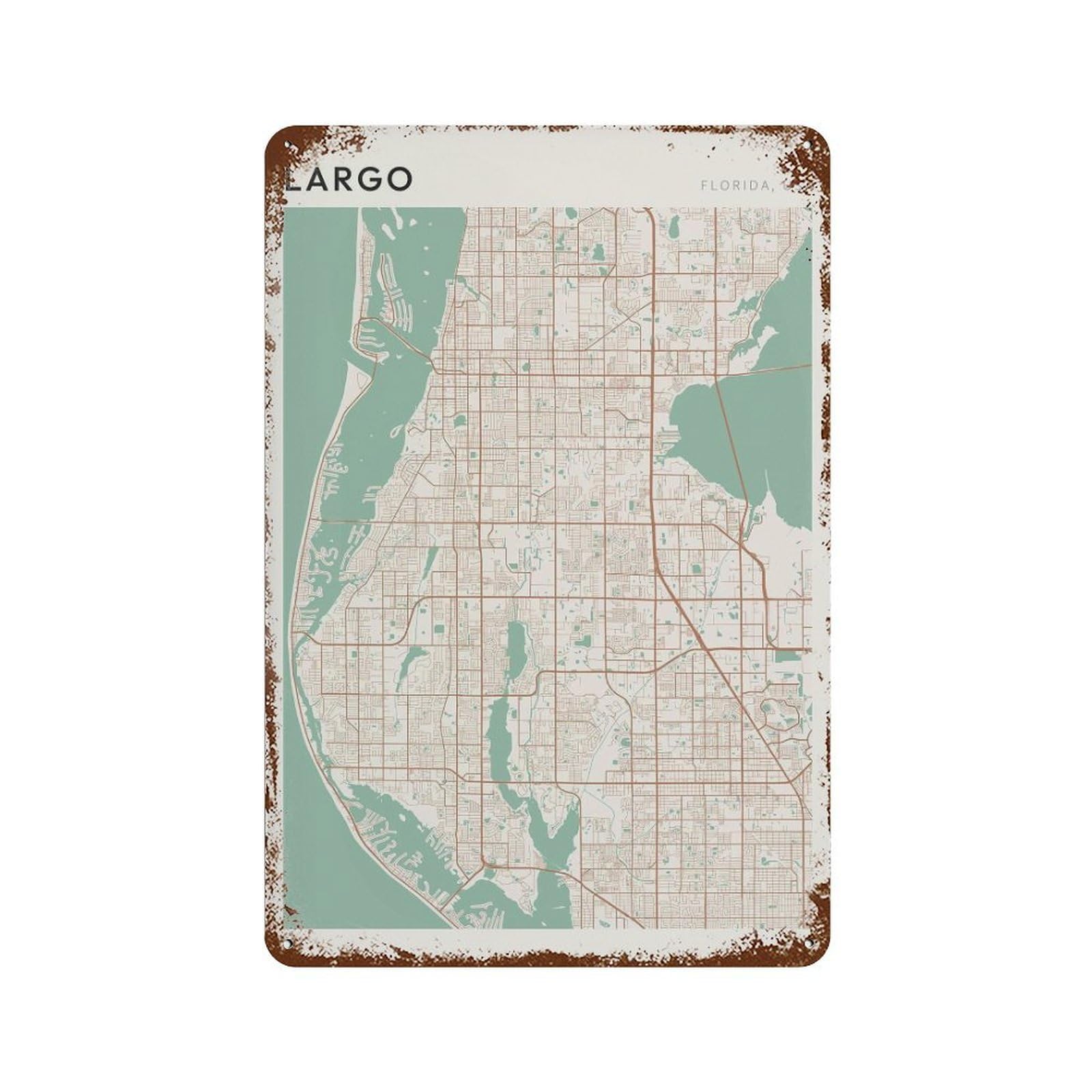 xiaoxiaoshen Largo Map Florida Travel Gift Scandi (2) Wall Decor Art Metal Tin Poster Modern Home Decor Art Home Bar Shop Decorations Vintage Sign 30x20cm