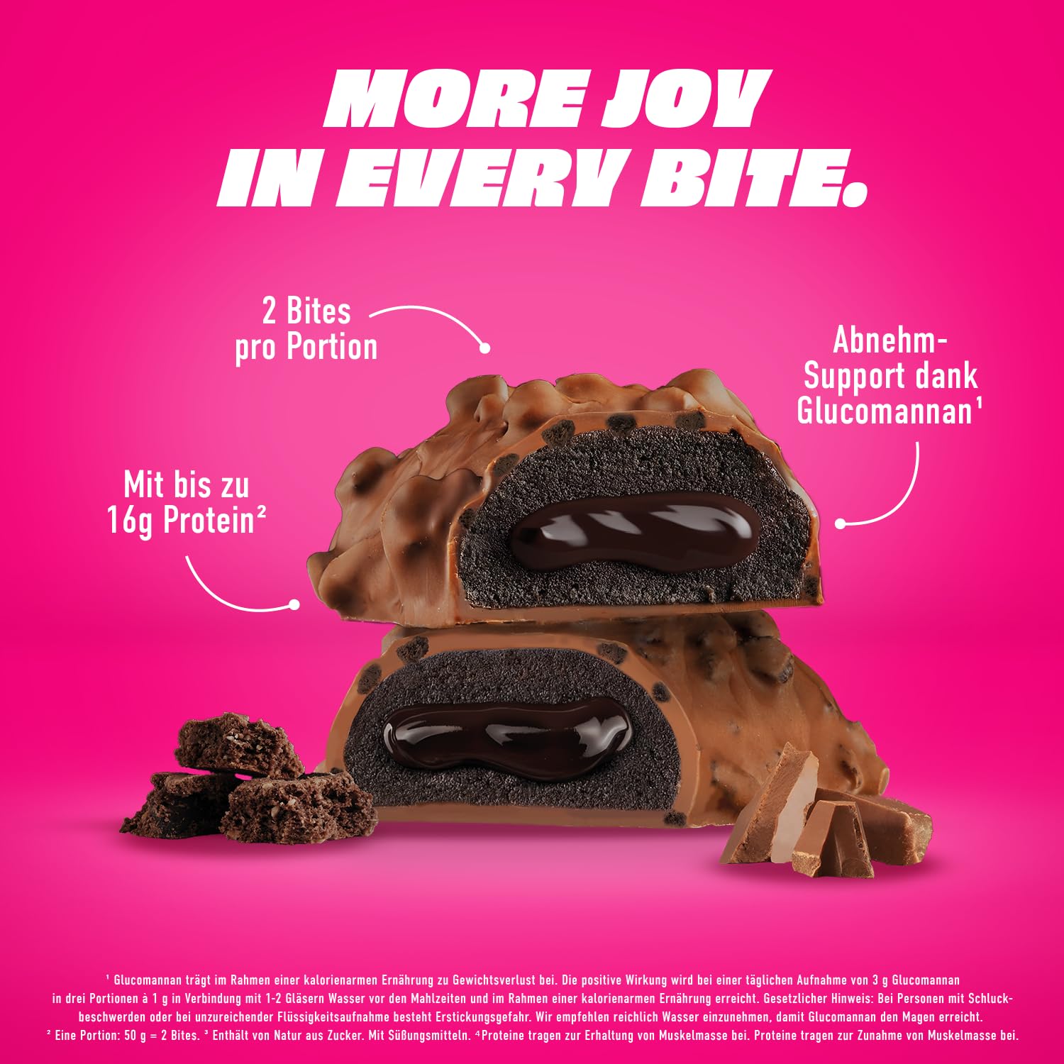 MORE Protein Satisbites, 12er Box Proteinriegel, 12 x 2 x 25 g, Dark Cookie Crumble, bis zu 16 g Protein pro Portion, ohne Zuckerzusatz, made in Germany - 3