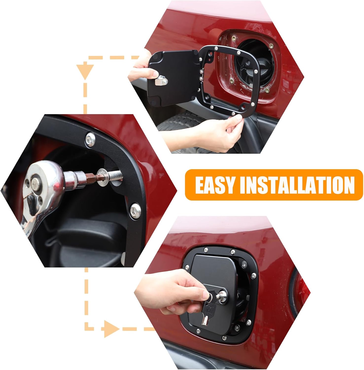 LLKUANG Car Gas Cap Fuel Door Decoration Kit Fit for Toyot@ FJ Cruiser 2007-2021 Auto Aluminum alloy Fuel Tank Cover Trim Replacement Parts