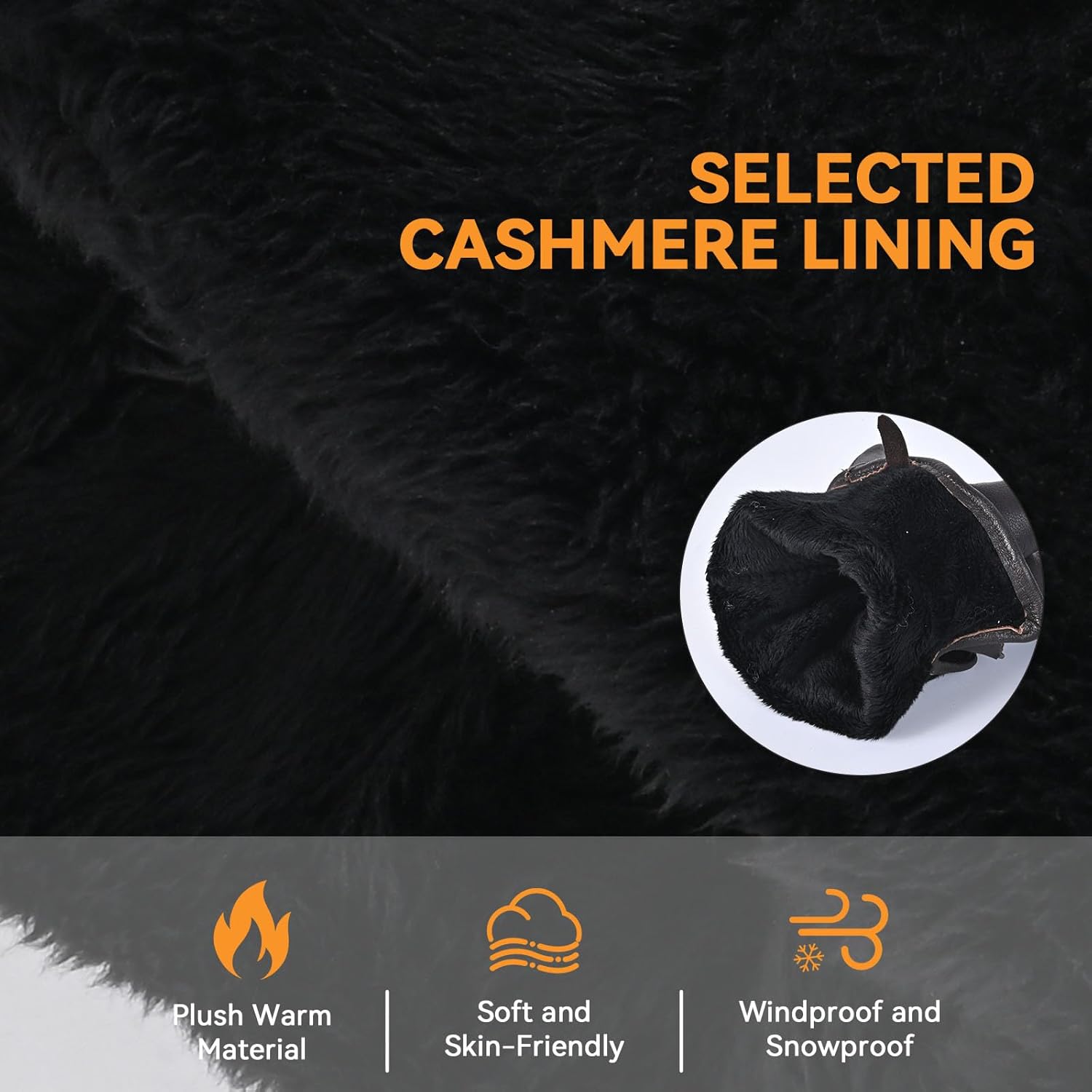 Genuine sheepskin leather men's gloves, winter warm cashmere lined driving motorcycle gloves - Image 4