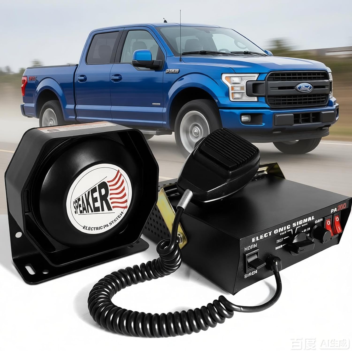 12V 100W Emergency Siren PA System Kit - 108-134dB Slim Speaker, 6 Sound Modes (Yelp/Wail/Hi-Lo), Vehicle Pa System with PTT Mic & Radio Input for Police Fire Tow Trucks UTV ATV