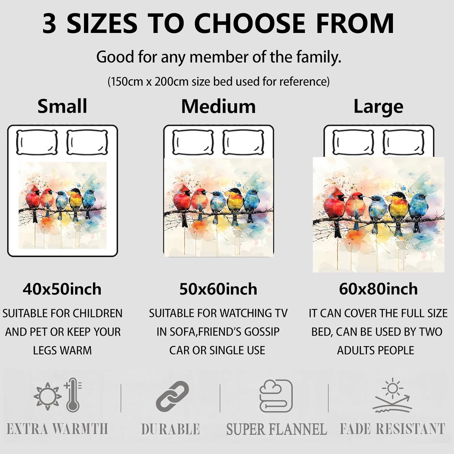 Bird Blanket Gifts for Women Kids Adults, Cozy Lightweight Warm Fluffy Throw for Animal Lovers, Soft Decor Blankets for Bed Couch Home and Travel 50"x60"