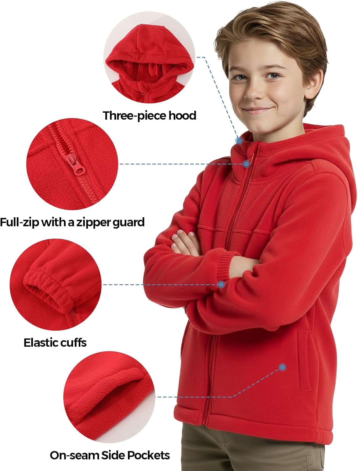 Spring&Gege Boys Girls Hooded Polar Fleece Jacket Kids Full Zip Fleece Jacket With Hood - Image 4