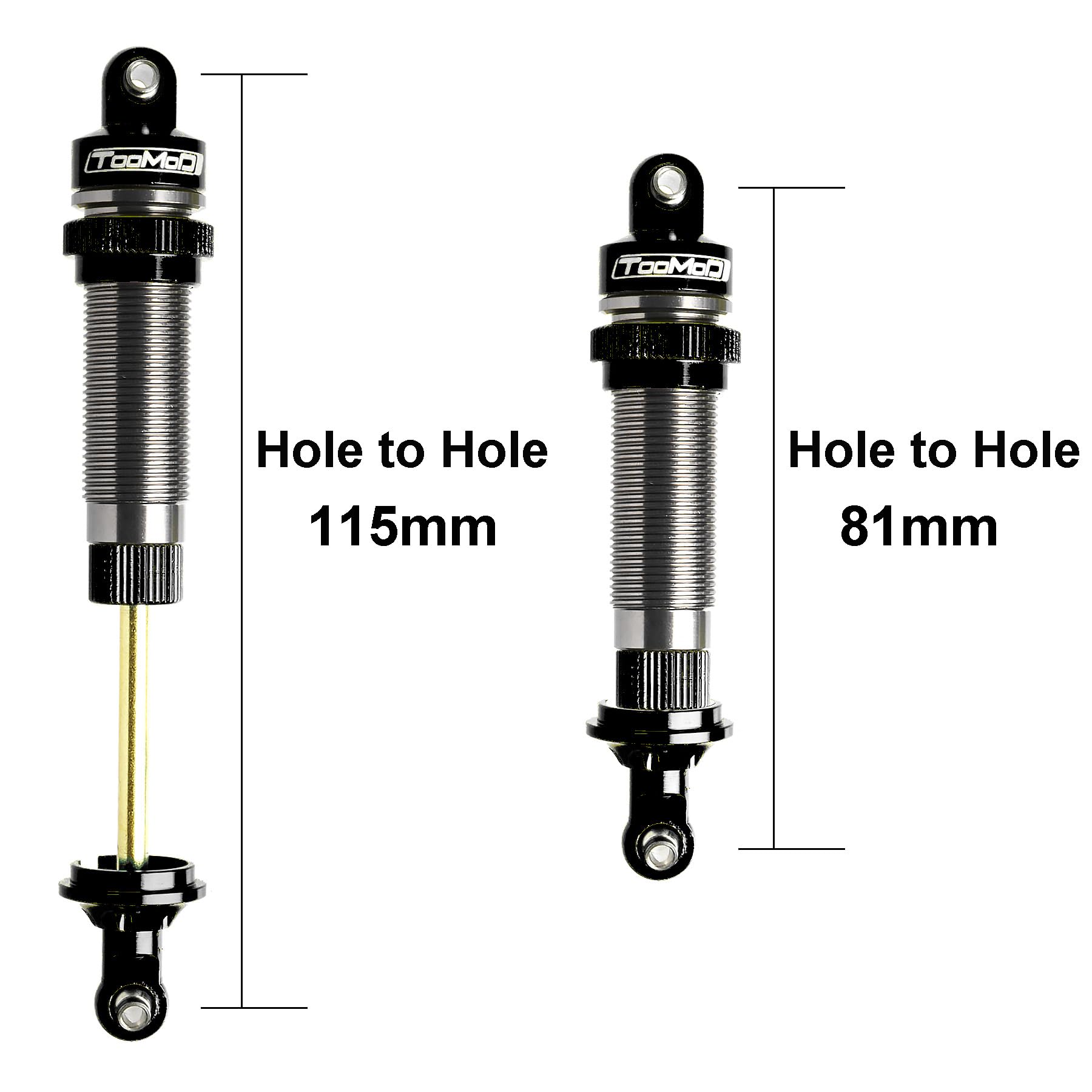 TOOMOD 100/115mm RC Oil Shock Absorber Big Bore Damper for Arrma 1/10 BIG ROCK,GRANITE,SENTON 1/8 TYPHON,1/10 Slash 2WD 4WD 4x4 VXL,Bandit, Ford, Vorteks Parts Upgrad (Black)