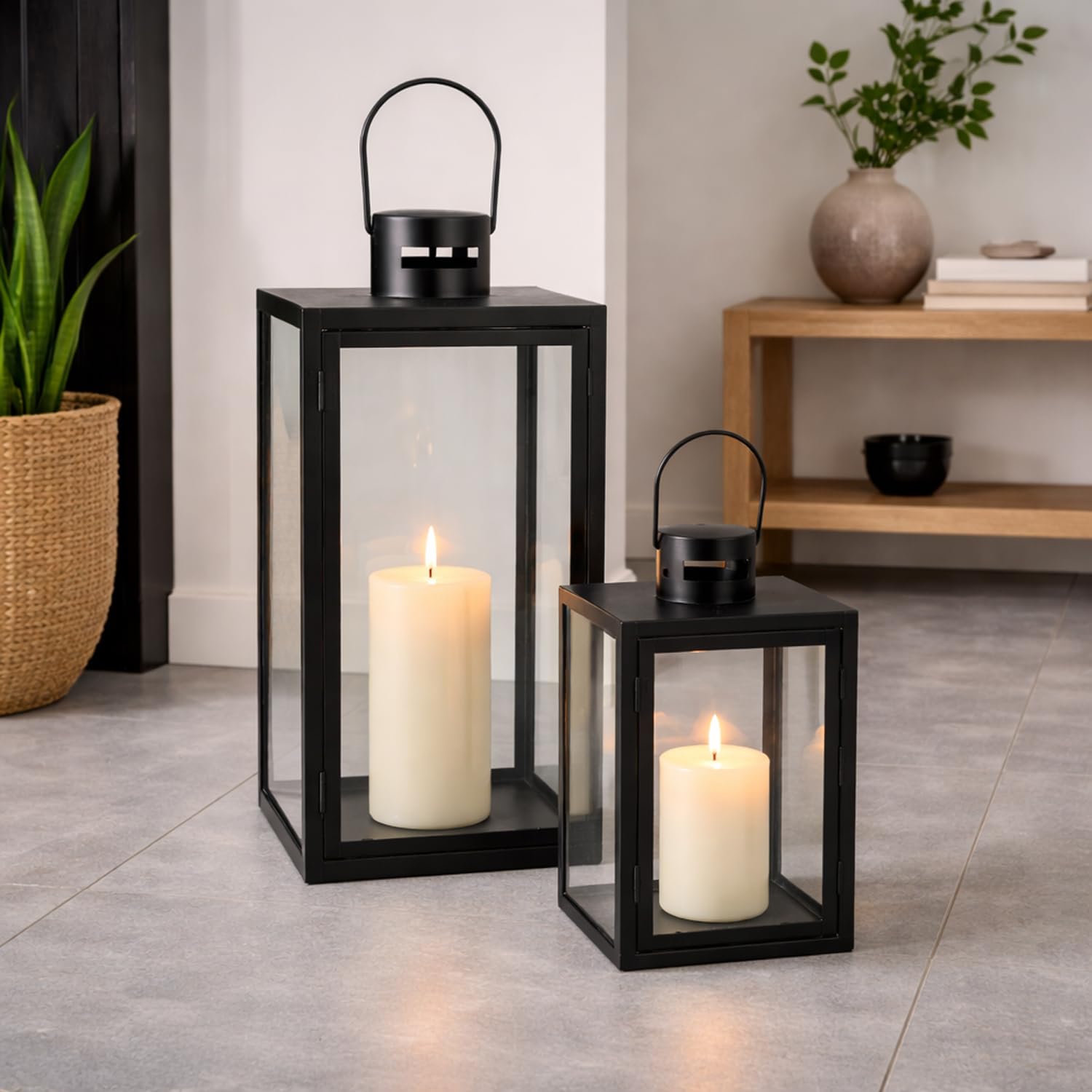 2er XXL Set Gartenlaterne Windlicht Laterne Laternen Metalllaterne Set Dekoration Außen Metall Schwarz ca. H30/41cm