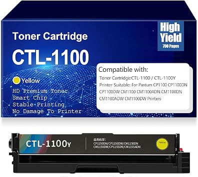 CTL-1100K CTL-1100C CTL-1100Y CTL-1100M Toner Cartridges High Yield Compatible for Pantum CP1100 CP1100DN CP1100DW CM1100 CM1100ADN CM1100DN CM1100ADW CM1100DW with Chip,Yellow-CTL 1100