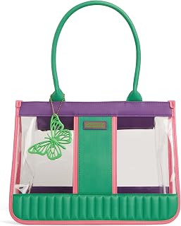 Caprese Madonna Laptop Tote Bag Large | Vibrant Transparent Handbag with Adjustable & Detachable Sling Strap, Secure Zip Closure | Shoulder Bag | Perfect for Office & Casual Use (Green & Purple)