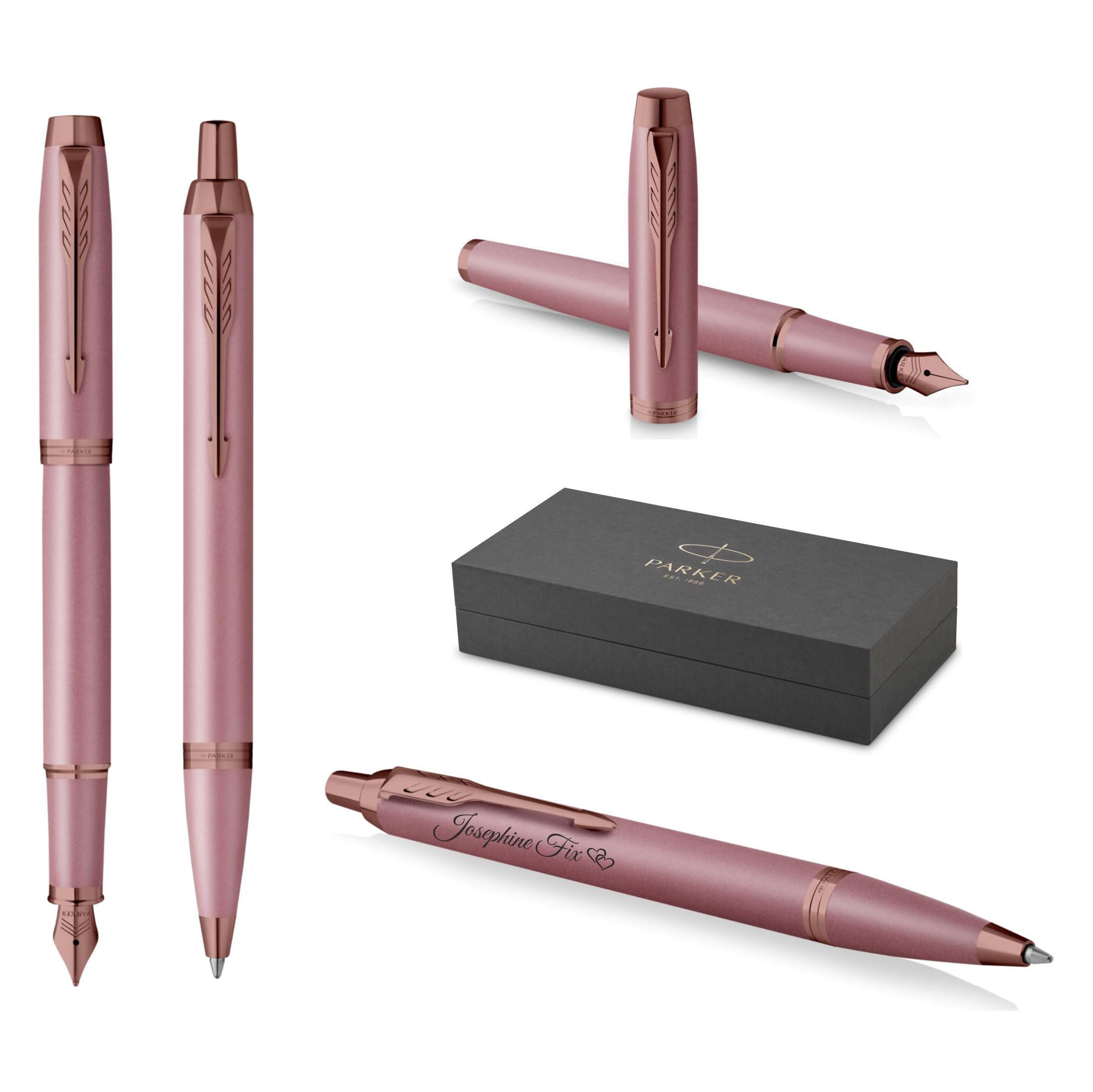 PARKER IM - Juego de bolígrafo y pluma estilográfica con grabado personalizado – Bolígrafo de lujo personalizado – The Finishing Touch Collection regalo para bodas, cumpleaños, oficina (malva)