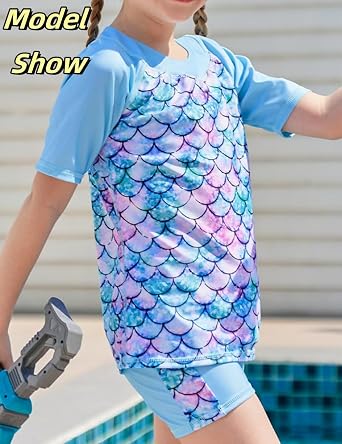 Lovekider Girls Swimsuits Two Piece Rash Guard Set Short Sleeve Bathing Suit Liner Swimwear with Sun Protection 3-12T
