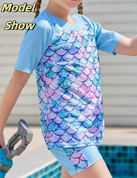 Lovekider Girls Swimsuits Two Piece Rash Guard Set Short Sleeve Bathing Suit Liner Swimwear with Sun Protection 3-12T