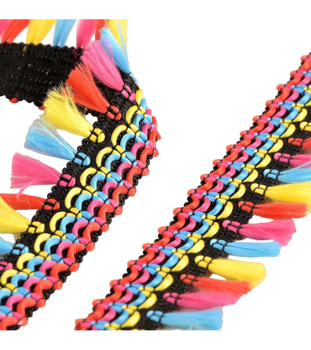 15m Spool Fringe Tassels Bright Multicoloured 30mm