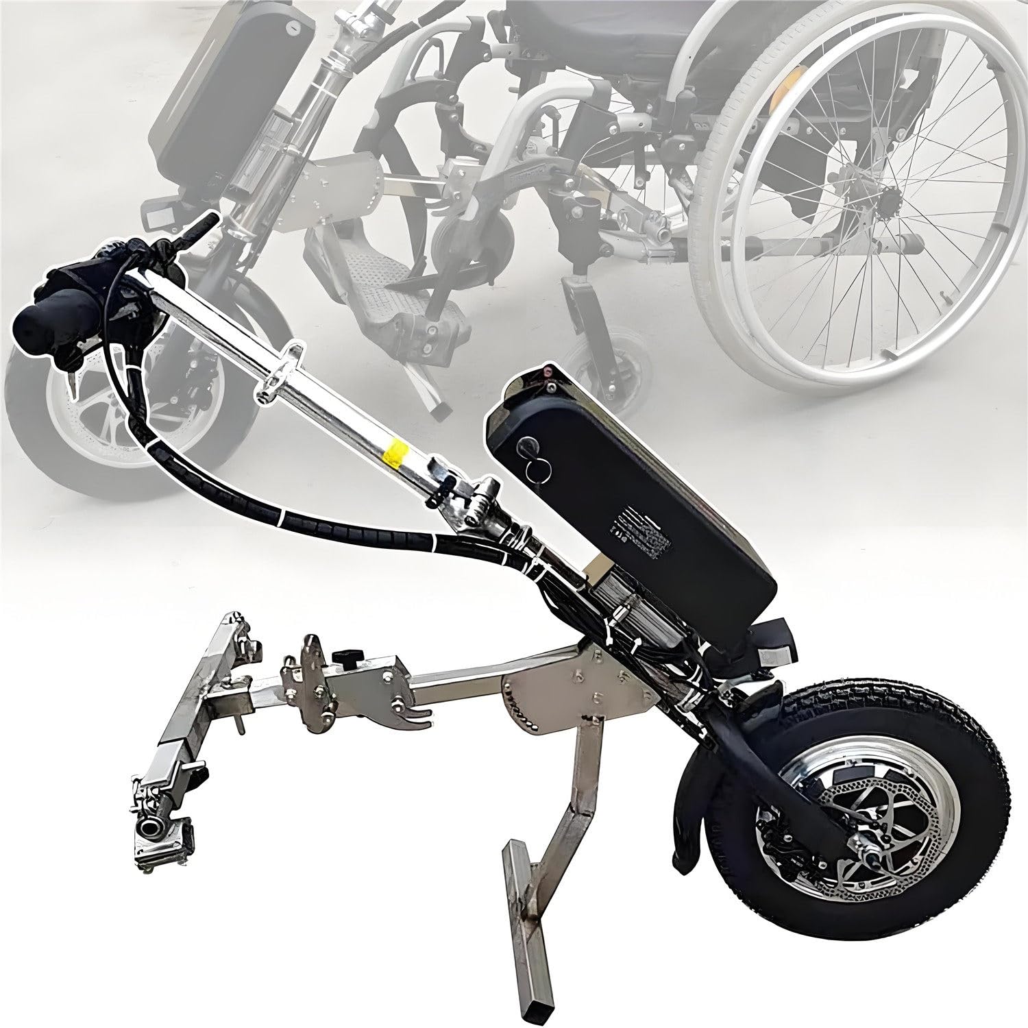 Dispositivo eléctrico de tracción para silla de ruedas con amortiguador, accesorio para bicicleta de mano, 500 W, 3 velocidades ajustables, rango de 60-70 km