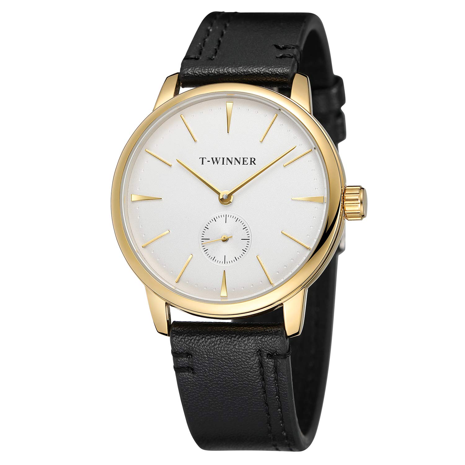 FORSINING Orologio da uomo con cinturino in pelle meccanico a carica manuale con quadrante analogico, Cinturino