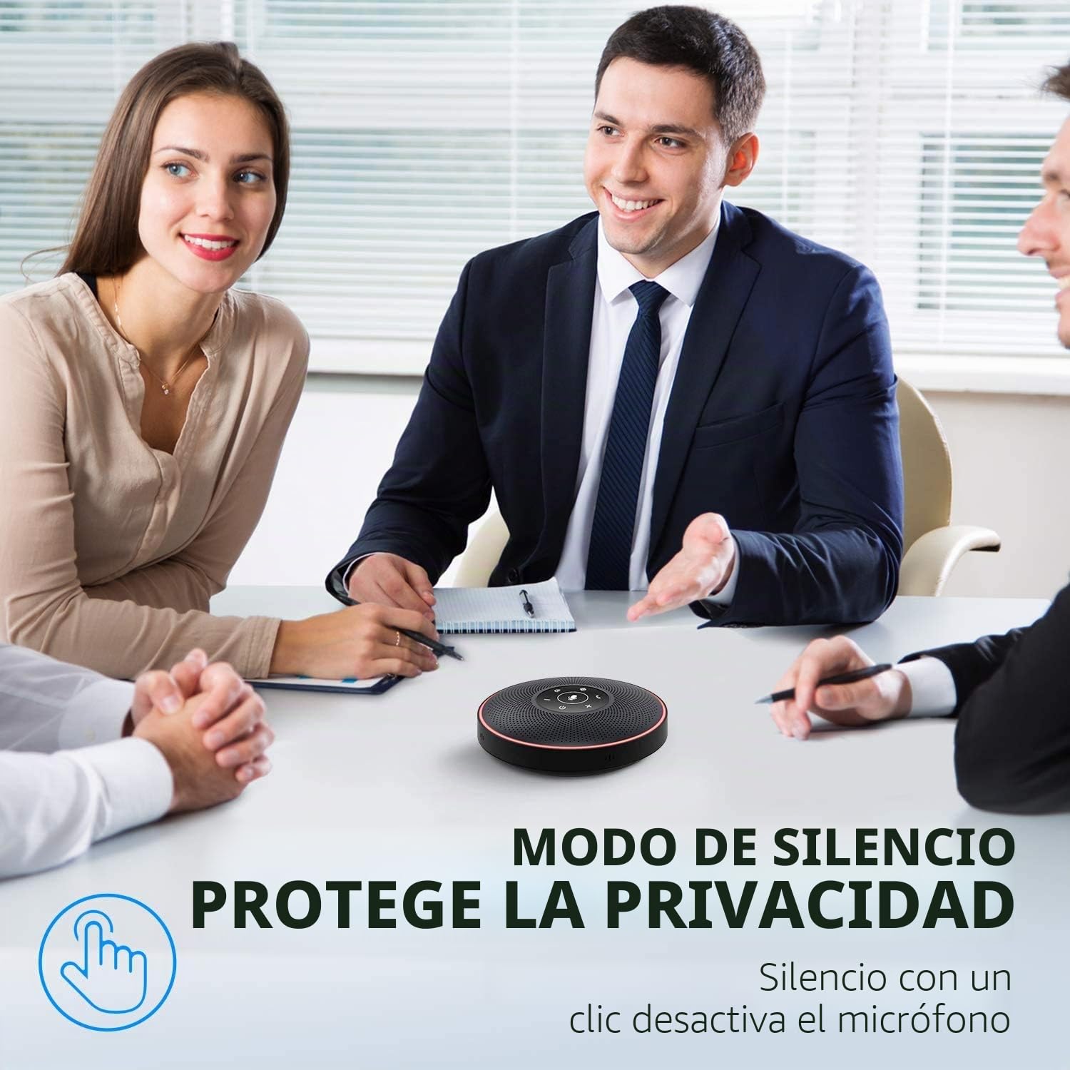EMEET Altavoz de Conferencia Bluetooth - Sistema de Manos Libres USB para 5-10 Personas, Altavoz con 4 micrófonos AI, reconocimiento de Voz de 360 ​​°, micrófono de Conferencia con dongle