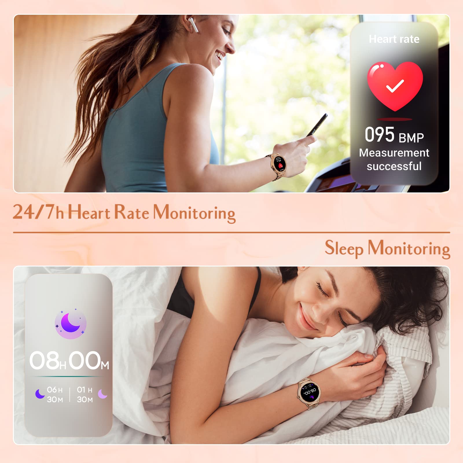Nemheng Smartwatch Mujer con Llamada y Whatsapp，Elegante Reloj Inteligente con Oxímetro(SpO2) Pulsómetro Seguimiento Menstrual Monitor de Sueño Pulsera Actividad Mujer para Android iOS
