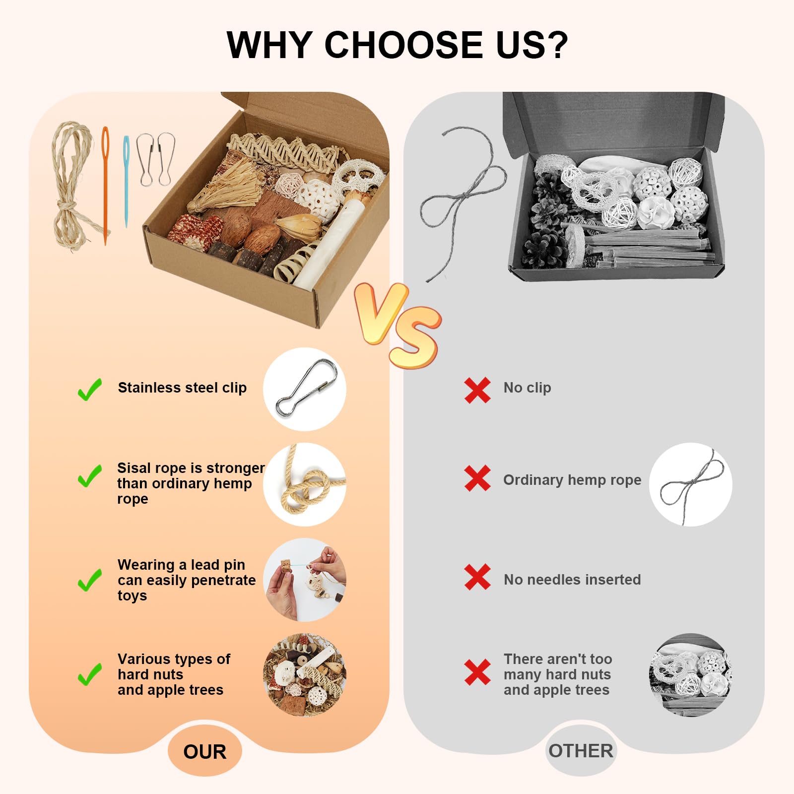 Juguetes para pájaros, caja de forraje natural para loros, juguetes para periquitos, cuerda colgante para cacatúas, conures, pájaros amorosos y otros accesorios de jaula de pájaros pequeños a