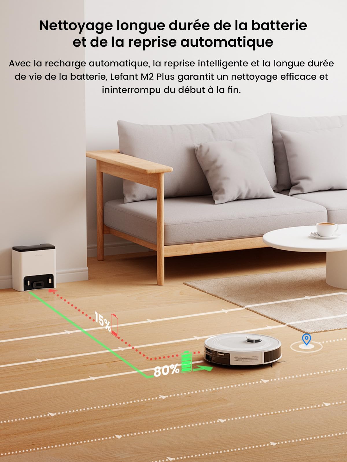Lefant M2 Plus Robot Aspirateur Laveur 6000Pa avec Station Vidage Automatique Poussière,Navigation Laser avec Cartographie,Évitement d'obstacles PSD,140min,Idéal pour Poils d'animaux