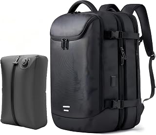 TANGCORLE Travel Backpack, 50L Extra-Large Capacity Backpack, Expandable Laptop Backpack, Airline-Compliant, Casual Everyday Backpack, Ideal for Weekend Trips (A50L-Black, Vacuum bag)