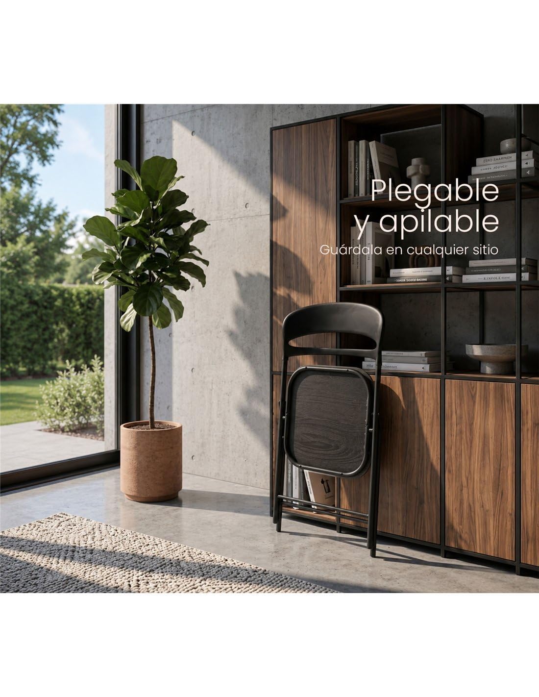 Jardin202 - Silla Plegable Florencia Negra | Asiento Negro/Blanco/Madera | Estilo Italiano | Estructura de Metalica | Hogar, Oficina | 1 Unidad (Asiento Negro)