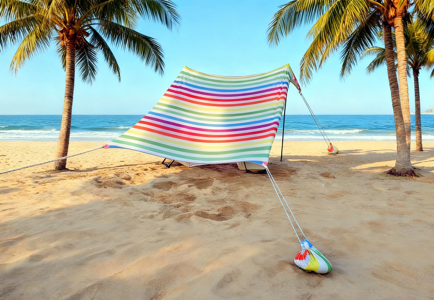 Beach shade tent awning 3-4 people beach sunscreen anti-UV portable umbrella (Stripes)