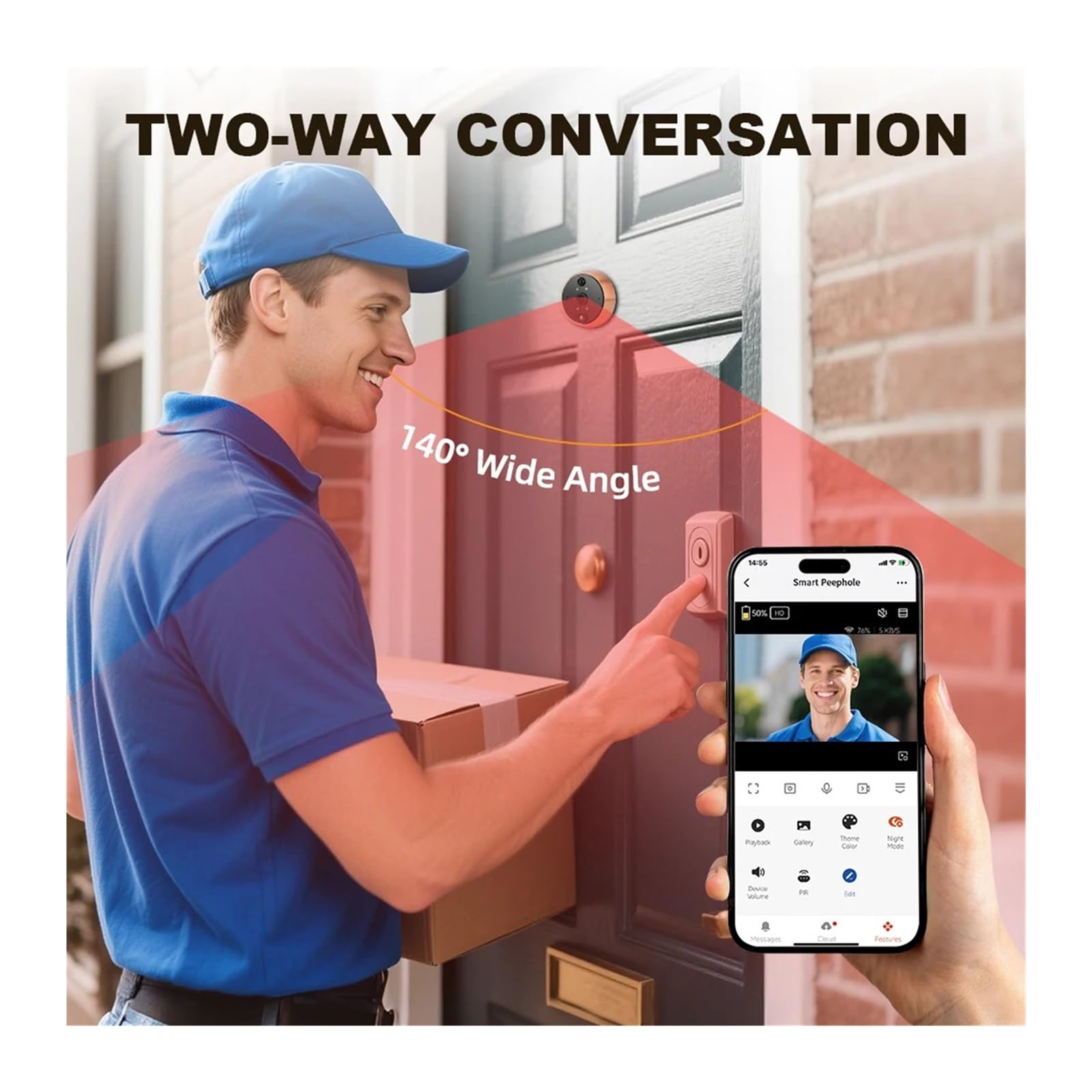 Campanello antifurto WiFi bidirezionale citofono video campanello PIR Motion (spioncino 128G)